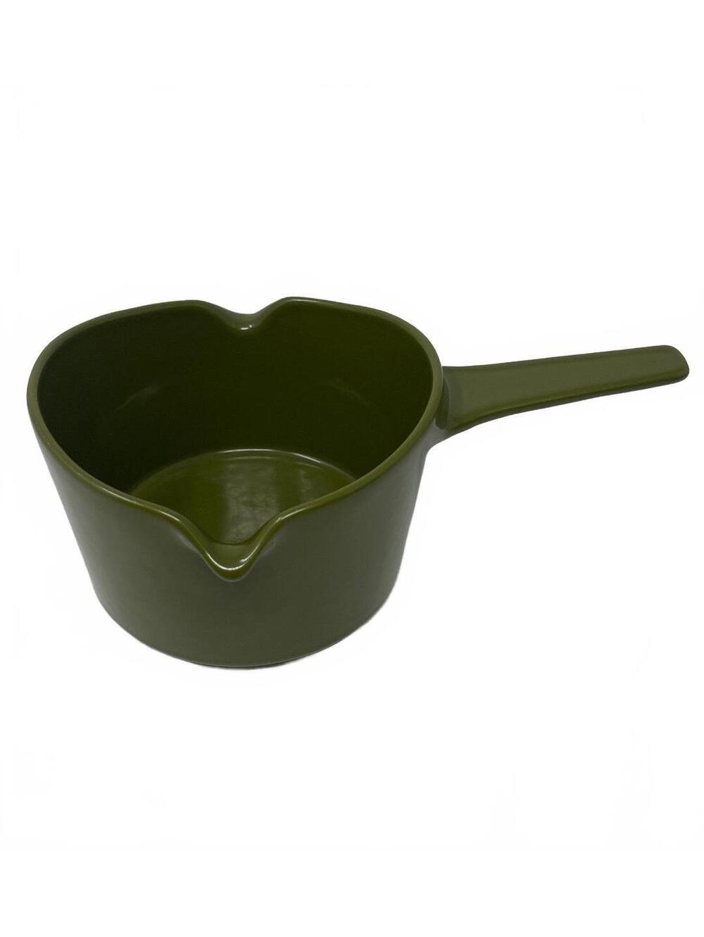 Vintage Avocado Green Ceramic Butter Warmer Melting Pot Double Pour Spout MCM